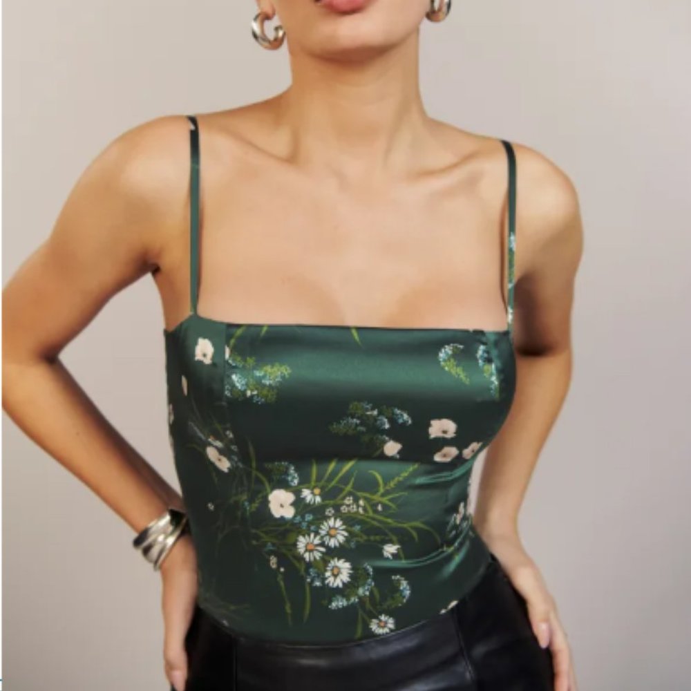 Reformation Overland Silk Top in Buena Green